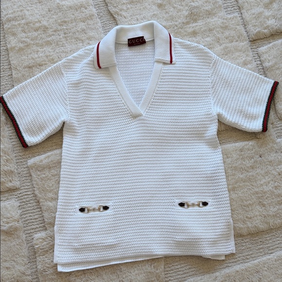 Gucci women’sWhite Polo with Red and Green Trim